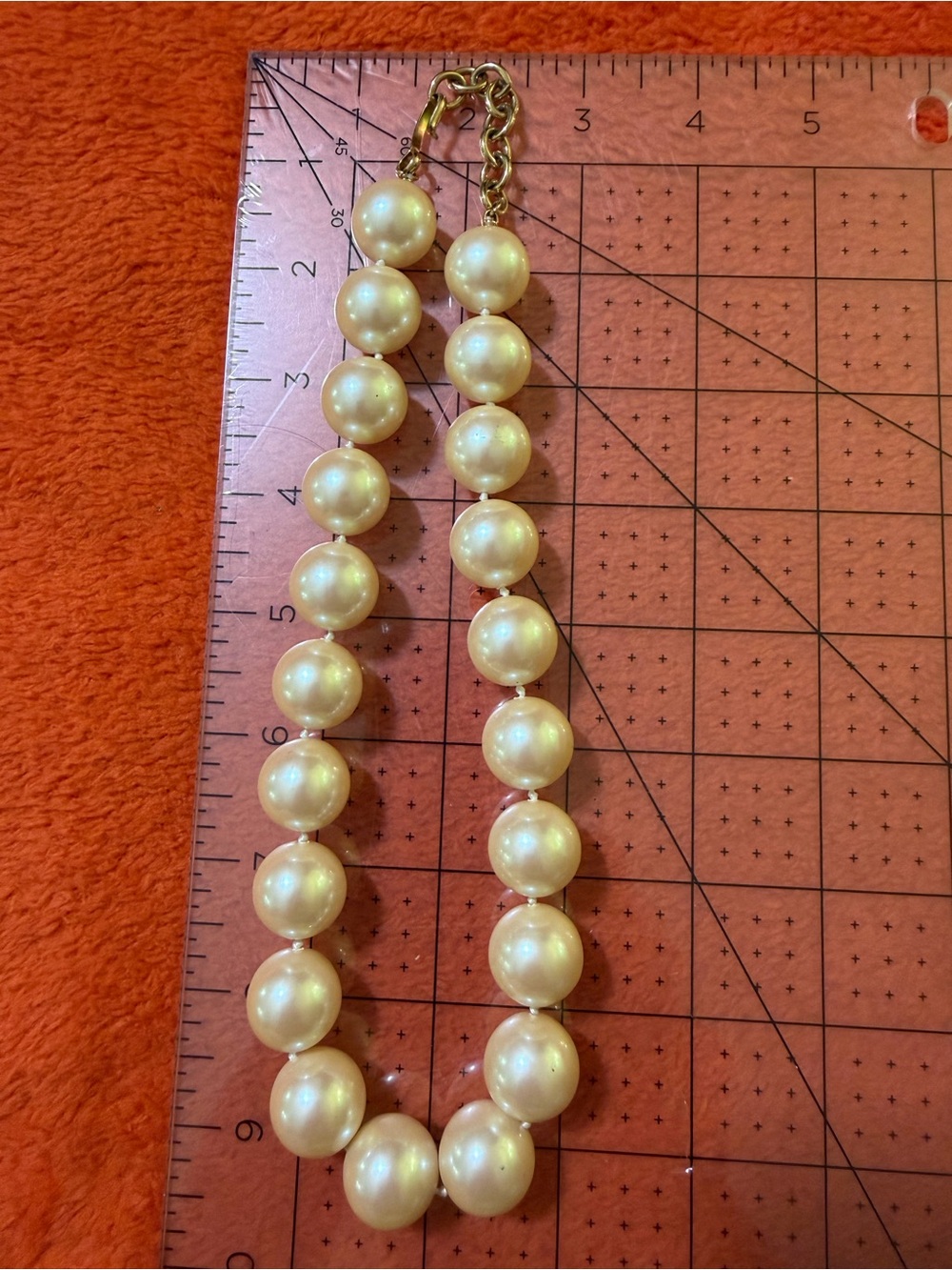 Chunky Faux Pearl Necklace Oversized Cream Beads Gold Tone Adjustable Statement